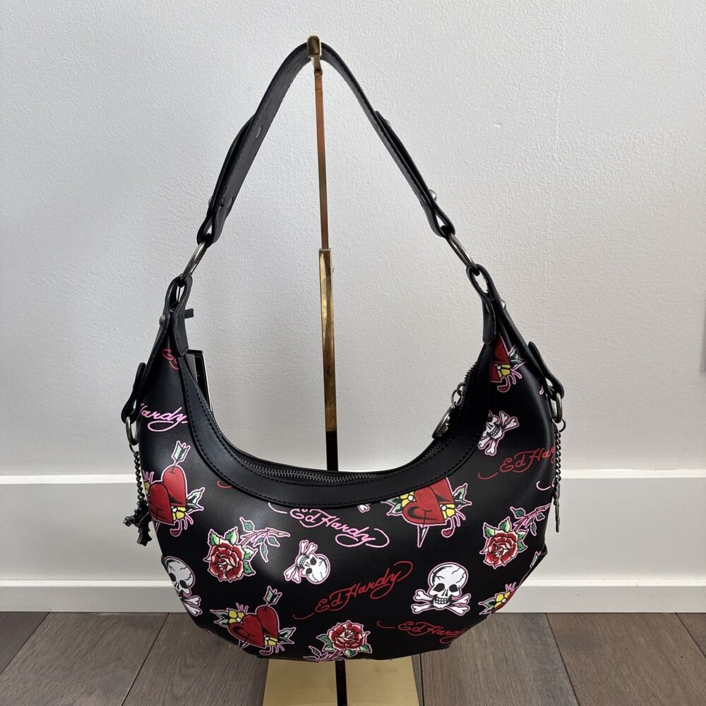 NWT Ed Hardy Black Hobo Bag with Skull Design